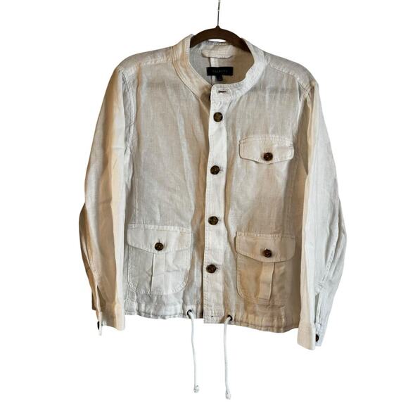 Talbots Women’s 100% Linen Shacket Long Sleeve Button Up Jacket Shirt White L - Picture 1 of 6